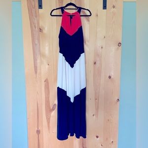 Vince Camuto floor length size 6 dress. Coral, navy and white.